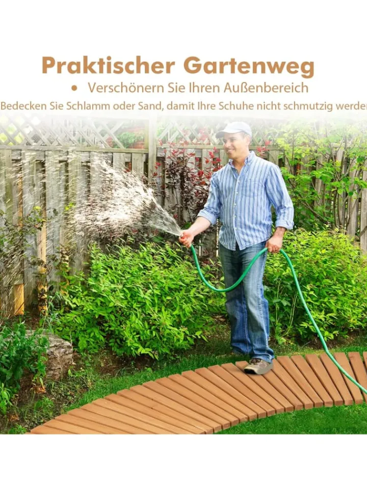 COSTWAY Gartendekoration<Gartenweg Holz ausrollbar 216x43cm in Beige