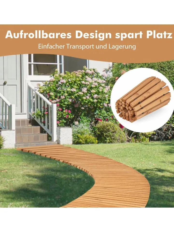 COSTWAY Gartendekoration<Gartenweg Holz ausrollbar 216x43cm in Beige