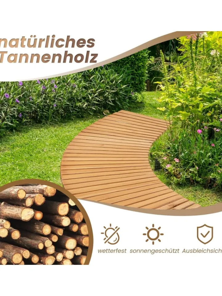 COSTWAY Gartendekoration<Gartenweg Holz ausrollbar 216x53cm in Beige