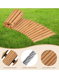 COSTWAY Gartendekoration<Gartenweg Holz ausrollbar 216x53cm in Beige