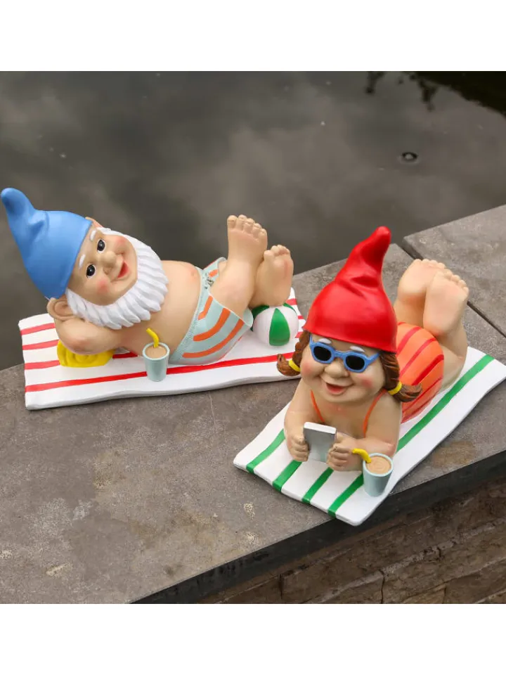 MARELIDA Gartendekoration<Gartenzwerg BERT im Urlaub liegend Gartenfigur H: 17,5cm in bunt