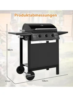 COSTWAY Grillen<Gasgrill mit 3 Brenner 7 kW in Schwarz