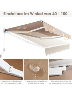 COSTWAY Gartenmöbel<Gelenkarmmarkise 2,5x2m in Beige