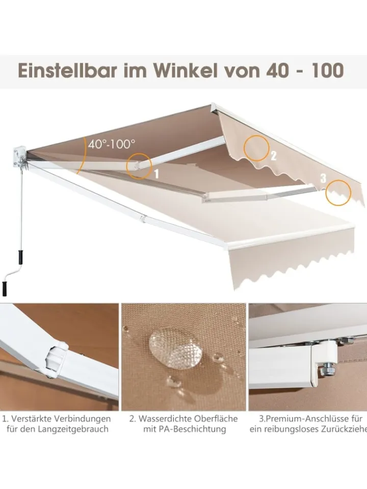 COSTWAY Gartenmöbel<Gelenkarmmarkise 2,5x2m in Beige