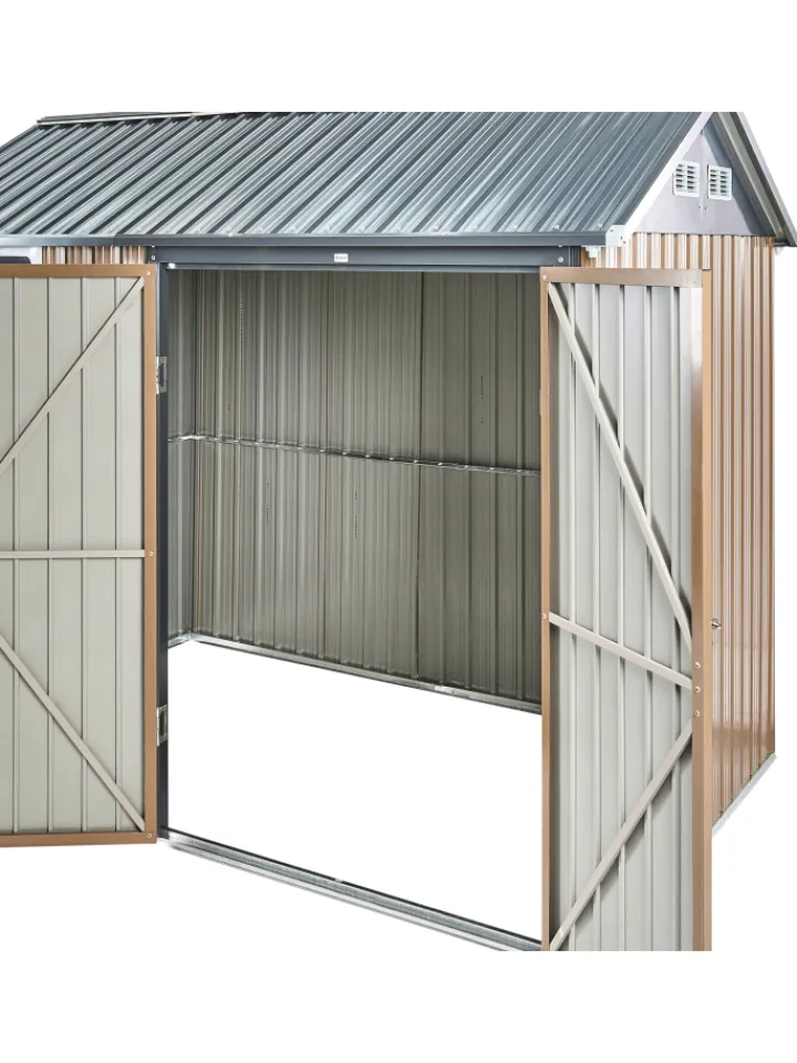 Beliani Pflanzen & Zubehör<Gerätehaus mit Holzunterstand NOCCIANO in Braun/Grau