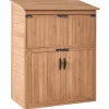 Beliani Pflanzen & Zubehör<Gerätehaus mit Holzunterstand TOFFIA in Braun - (W) 127 x (H) 160 x (L) 66 cm
