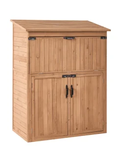 Beliani Pflanzen & Zubehör<Gerätehaus mit Holzunterstand TOFFIA in Braun - (W) 127 x (H) 160 x (L) 66 cm
