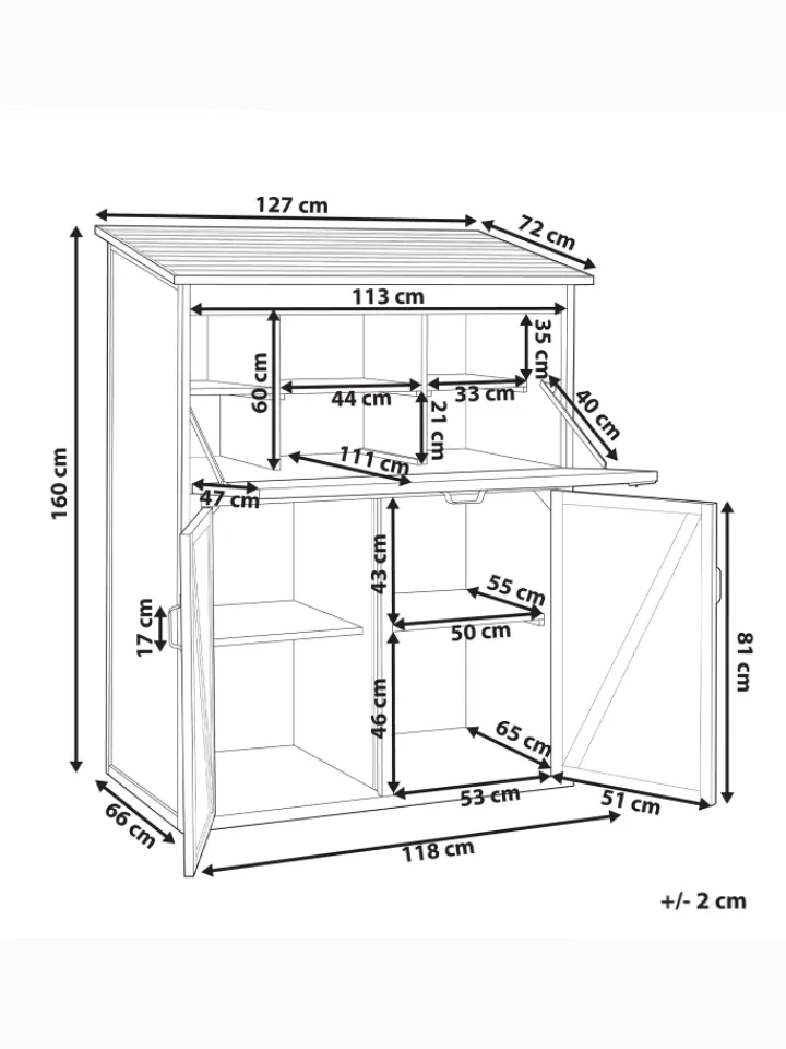 Beliani Pflanzen & Zubehör<Gerätehaus mit Holzunterstand TOFFIA in Braun - (W) 127 x (H) 160 x (L) 66 cm