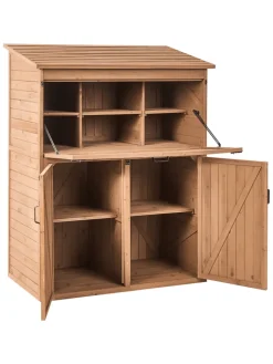 Beliani Pflanzen & Zubehör<Gerätehaus mit Holzunterstand TOFFIA in Braun - (W) 127 x (H) 160 x (L) 66 cm