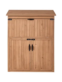 Beliani Pflanzen & Zubehör<Gerätehaus mit Holzunterstand TOFFIA in Braun - (W) 127 x (H) 160 x (L) 66 cm