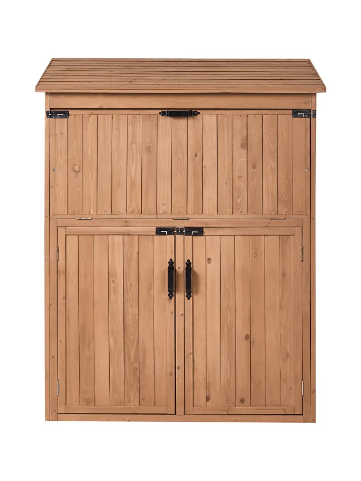 Beliani Pflanzen & Zubehör<Gerätehaus mit Holzunterstand TOFFIA in Braun - (W) 127 x (H) 160 x (L) 66 cm