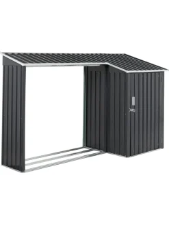 Beliani Pflanzen & Zubehör<Gerätehaus mit Holzunterstand AOSTA in Grau - (W) 270 x (H) 158 x (L) 105 cm