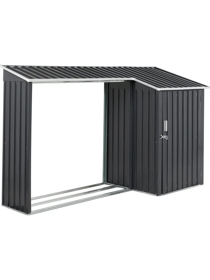 Beliani Pflanzen & Zubehör<Gerätehaus mit Holzunterstand AOSTA in Grau - (W) 270 x (H) 158 x (L) 105 cm