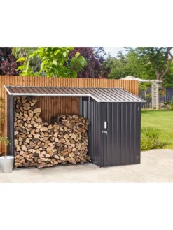 Beliani Pflanzen & Zubehör<Gerätehaus mit Holzunterstand AOSTA in Grau - (W) 270 x (H) 158 x (L) 105 cm