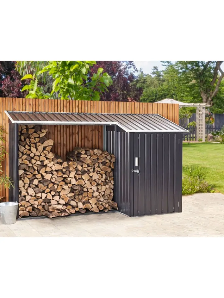 Beliani Pflanzen & Zubehör<Gerätehaus mit Holzunterstand AOSTA in Grau - (W) 270 x (H) 158 x (L) 105 cm