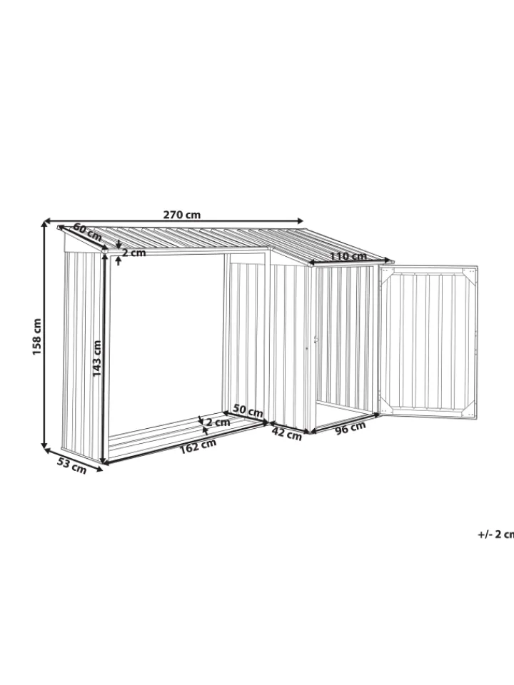 Beliani Pflanzen & Zubehör<Gerätehaus mit Holzunterstand AOSTA in Grau - (W) 270 x (H) 158 x (L) 105 cm
