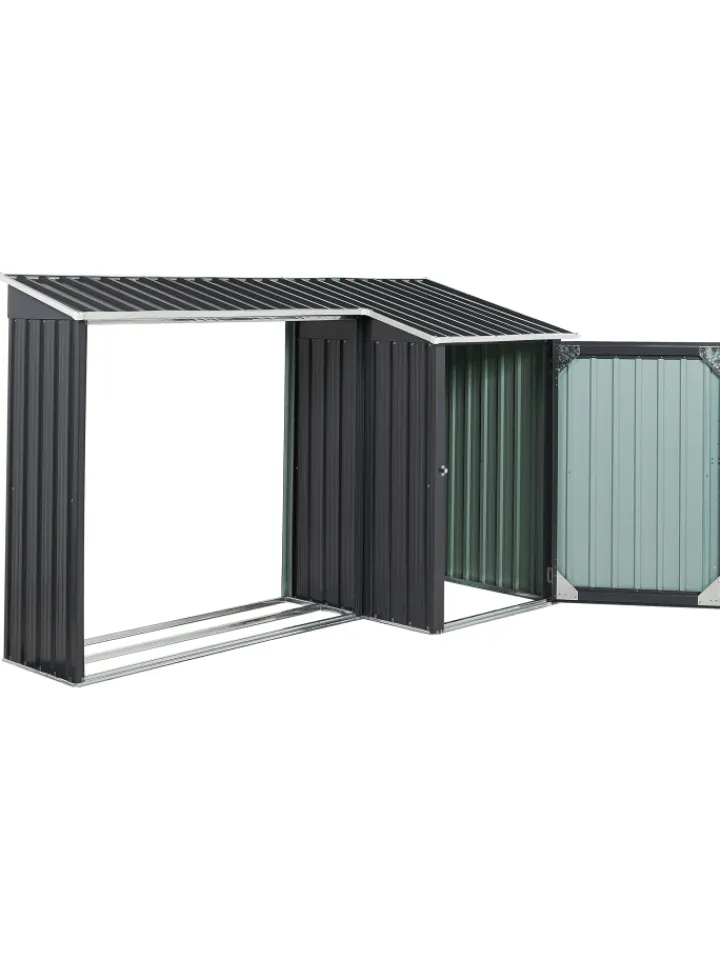 Beliani Pflanzen & Zubehör<Gerätehaus mit Holzunterstand AOSTA in Grau - (W) 270 x (H) 158 x (L) 105 cm