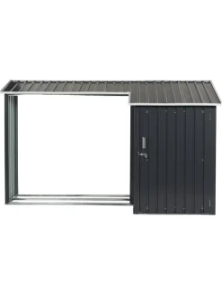 Beliani Pflanzen & Zubehör<Gerätehaus mit Holzunterstand AOSTA in Grau - (W) 270 x (H) 158 x (L) 105 cm
