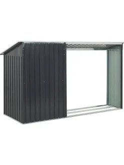 Beliani Pflanzen & Zubehör<Gerätehaus mit Holzunterstand AOSTA in Grau - (W) 270 x (H) 158 x (L) 105 cm