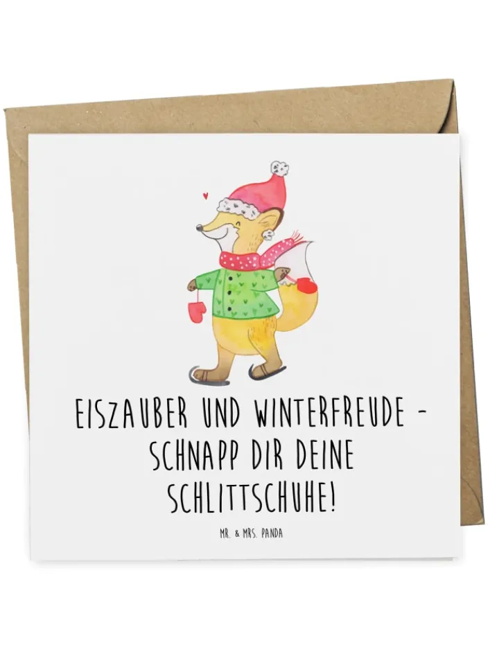 Mr. & Mrs. Panda Sonstige Gutscheine<Geschenkkarte Winter Schlittschuhlaufen mit Spruch in Weiß