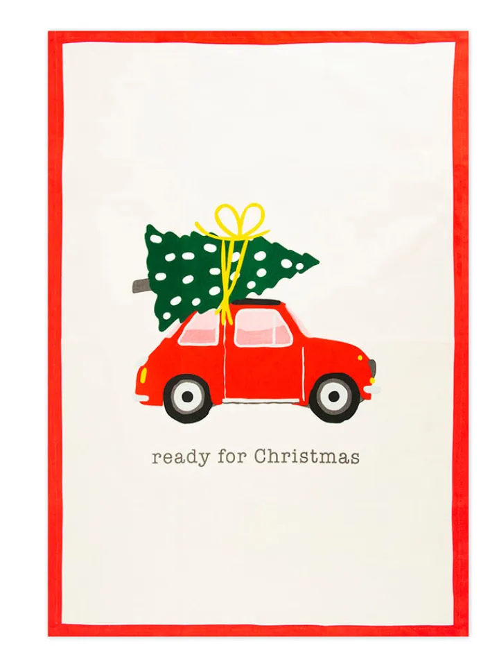 Trendy Kitchen by EXCÉLSA Küchentextilien|Tisch- & Küchentextilien<Geschirrtuch "Ready for Christmas" in Creme/ Rot - (L)70 x (B)50 cm
