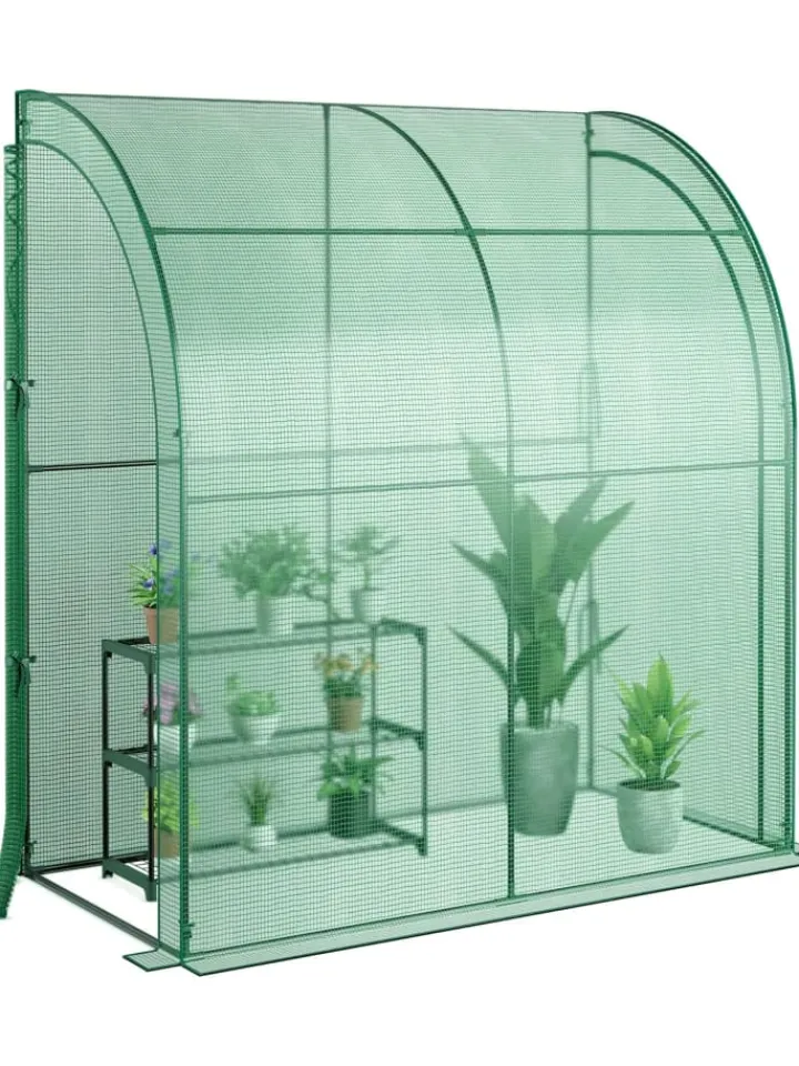 COSTWAY Pflanzen & Zubehör<Gewächshaus begehbar mit drei Regalebenen 200x100x215cm in Grün