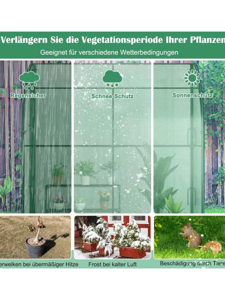 COSTWAY Pflanzen & Zubehör<Gewächshaus begehbar mit drei Regalebenen 200x100x215cm in Grün