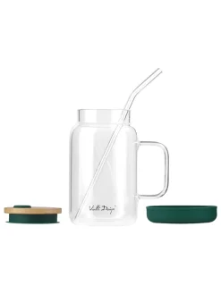 Vialli Design Gedeckter Tisch<Glas mit Trinkhalm in Grün - 600 ml
