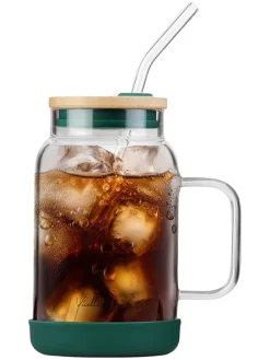 Vialli Design Gedeckter Tisch<Glas mit Trinkhalm in Grün - 600 ml