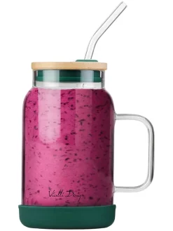 Vialli Design Gedeckter Tisch<Glas mit Trinkhalm in Grün - 600 ml