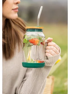 Vialli Design Gedeckter Tisch<Glas mit Trinkhalm in Grün - 600 ml