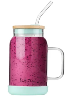 Vialli Design Gedeckter Tisch<Glas mit Trinkhalm in Hellblau - 600 ml