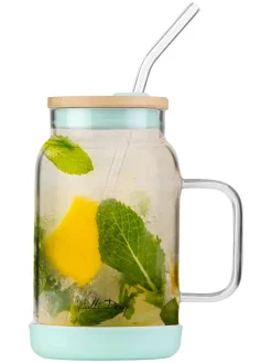 Vialli Design Gedeckter Tisch<Glas mit Trinkhalm in Hellblau - 600 ml