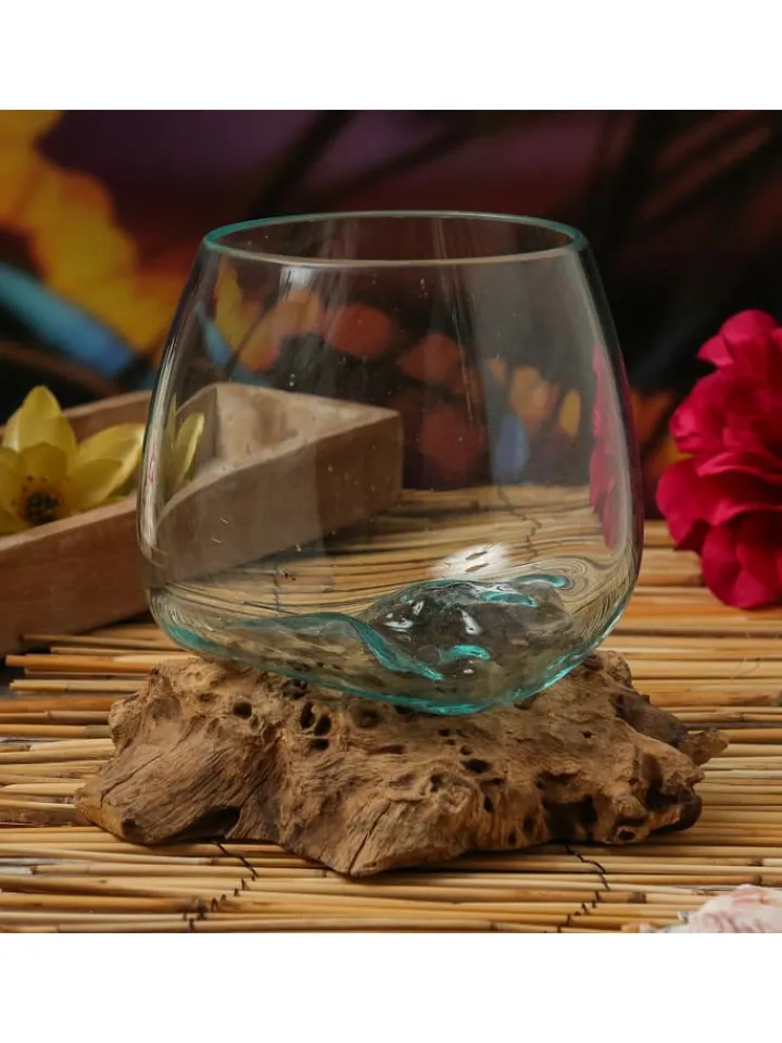 MARELIDA Dekoschalen<Glasschale Dekoschale Wurzelholz Unikat D: 15cm in natur