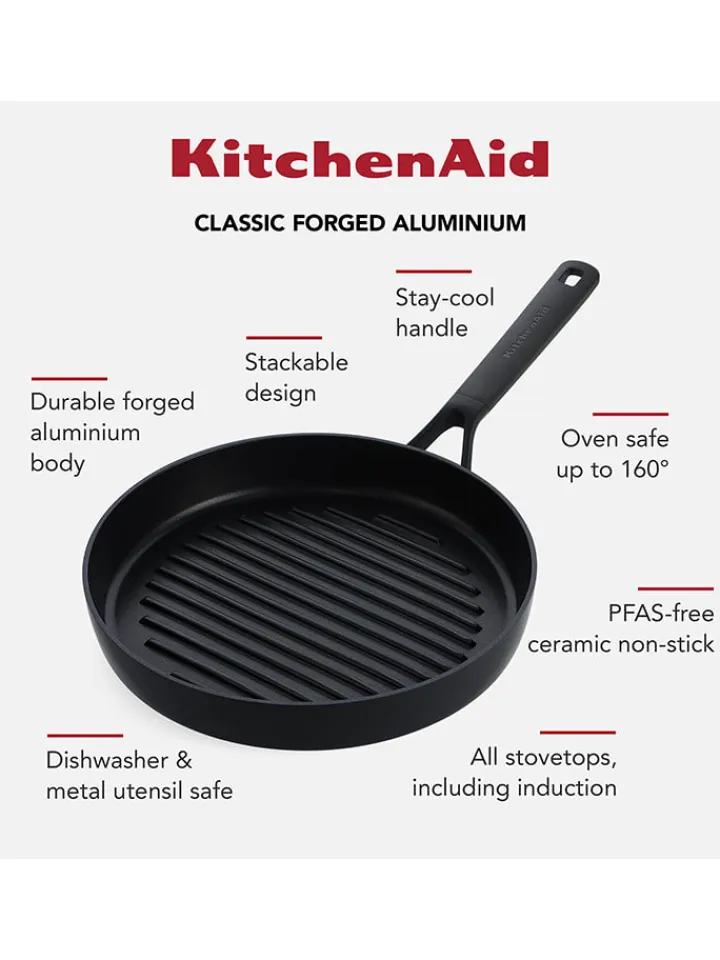 KitchenAid Kochgeschirr<Grillpfanne "Classic Forged" in Schwarz - Ø 28 cm