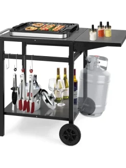 COSTWAY Grillen<Grilltisch mit Tischplatte klappbar in Schwarz