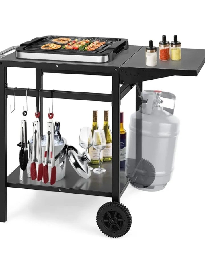 COSTWAY Grillen<Grilltisch mit Tischplatte klappbar in Schwarz