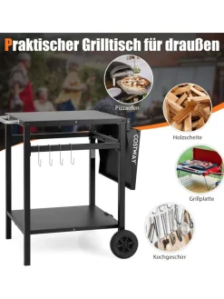 COSTWAY Grillen<Grilltisch mit Tischplatte klappbar in Schwarz