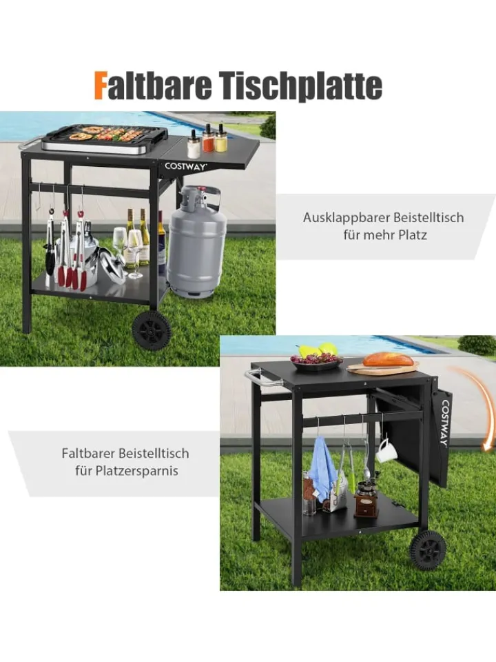 COSTWAY Grillen<Grilltisch mit Tischplatte klappbar in Schwarz