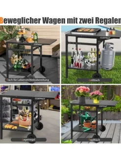 COSTWAY Grillen<Grilltisch mit Tischplatte klappbar in Schwarz