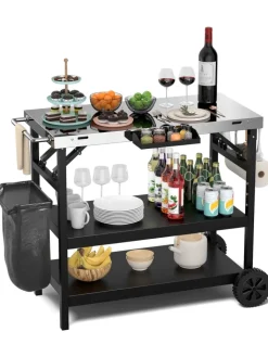 COSTWAY Grillen<Grillwagen 3 Ablagen in Schwarz