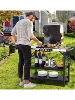 COSTWAY Grillen<Grillwagen 3 Ablagen in Schwarz