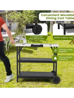 COSTWAY Grillen<Grillwagen 3 Ablagen in Schwarz