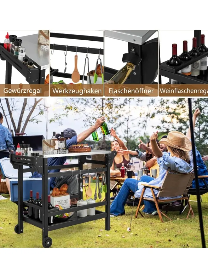 COSTWAY Grillen<Grillwagen HDPE in Schwarz