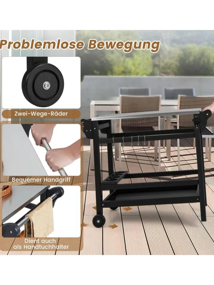 COSTWAY Grillen<Grillwagen HDPE in Schwarz