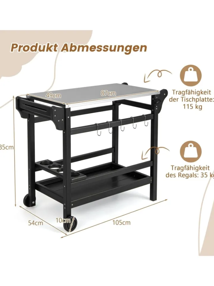 COSTWAY Grillen<Grillwagen HDPE in Schwarz