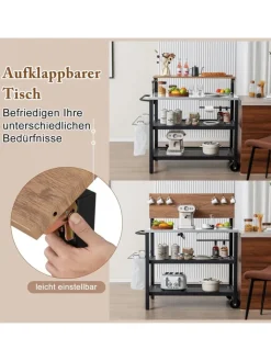 COSTWAY Grillen<Grillwagen mit aufklappbarem Tisch in Schwarz