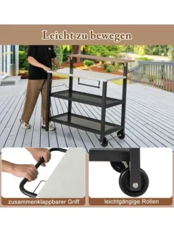 COSTWAY Grillen<Grillwagen mit aufklappbarem Tisch in Schwarz