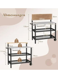 COSTWAY Grillen<Grillwagen mit aufklappbarem Tisch in Schwarz