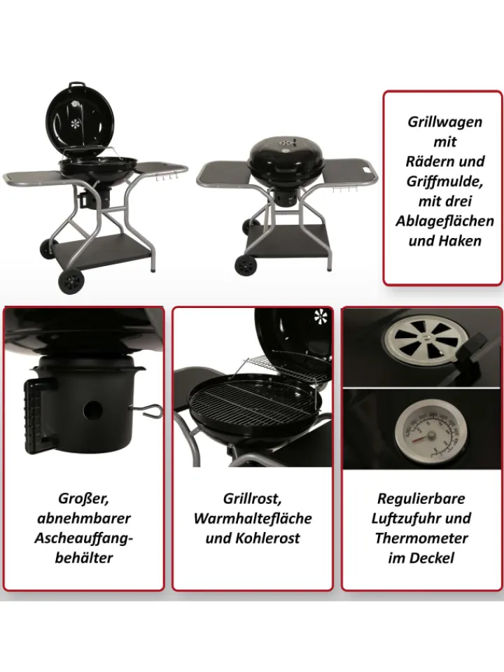 MCW Grillen<Grillwagen N16 mit Deckel drei Ablagen